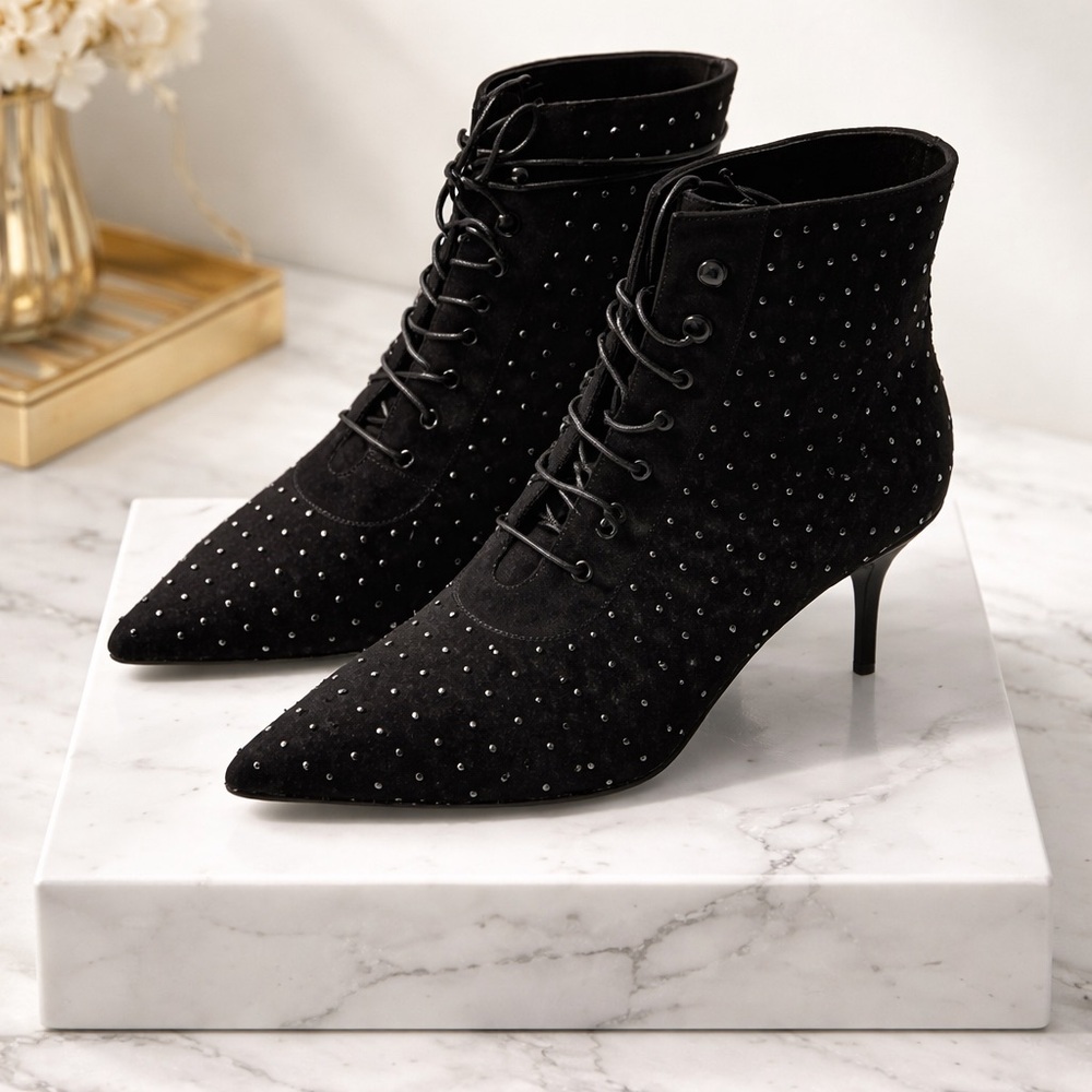 Yves Saint Laurent Black Lace-Up Studded Boots NWT tried on only - Picture 10 of 14